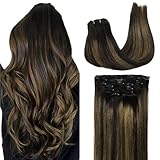 GOO GOO Human Hair Extensions Clip in Ombre Black to Light Brown Balayage Clip in Hair Extensions Remy Human Hair Real Natural Hair Extensions 7 Pieces 120g 18 inch