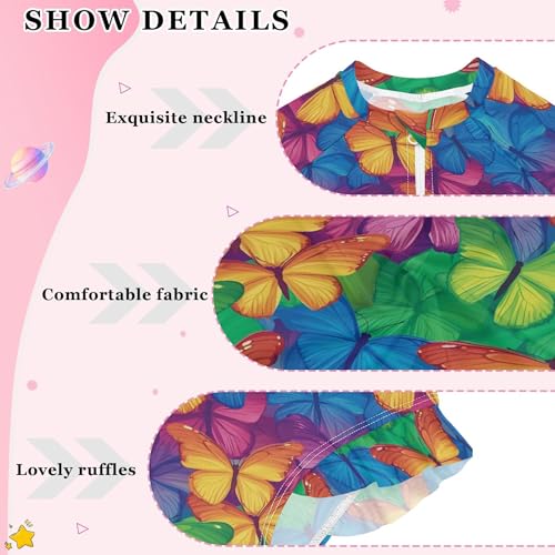 Colorful Butterfly Girls Long Sleeve Rashguard Swimsuit UV Protection One-Piece Swimwear Bathing Suit B04039884
