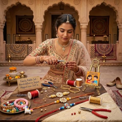 Image of SAUDEEP INDIA Decorative Fridge Magnet for Refrigerator Decor | Free Family Rakhi Set for Bhaiya Bhaiya Kid | Raksha Bandhan Gift Combo | Cotton Thread Rakhi Festive Home Decor(Yellow Stone)