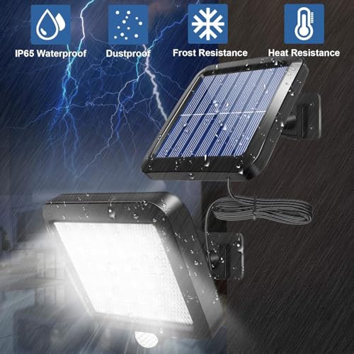 Image of Solar Motion Sensor Wall Light with Remote Control, COB LED Outdoor Security Light with Separate Solar Panel, 5 m Cable, 3 Lighting Modes, IP65 Waterproof Garden Garage (Solar Lights - 02)