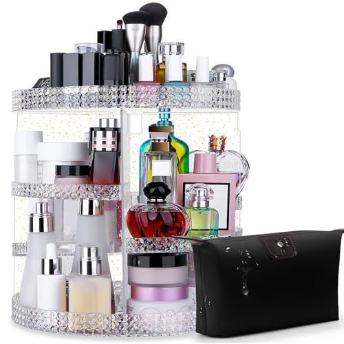 Awenia Makeup Organizer 360-Degree Rotating, Adjustable Makeup Storage, 7 Layers Large Capacity Cosmetic Storage Unit, Fits Different Types of Cosmetics and Accessories, Plus Size with Makeup Bag