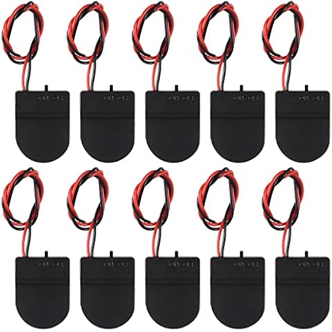 AEDIKO 10pcs CR2032 Battery Holder 1x 3V Coin Cell Battery Socket Holder Case Box with Wire Lead ON-OFF Switch (Black) Cover