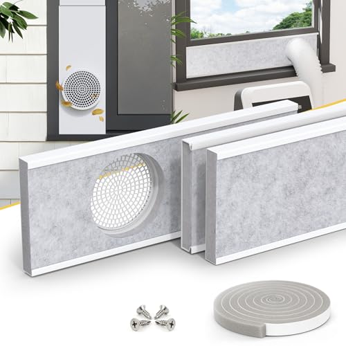 Powrocket Kit de ventilación de ventana de aire acondicionado portátil con paneles de espuma aislante, kit de sellado de ventana de CA portátil ajustable para manguera de 5.9 pulgadas de diámetro