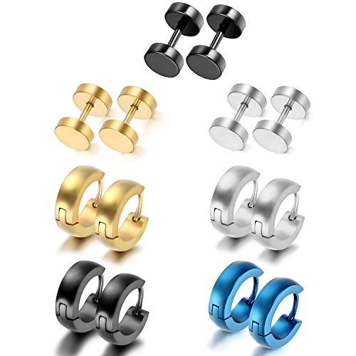 Aroncent Brincos de argola de aço inoxidável cirúrgico para orelha clássica brincos de parafuso de moda jóias de corpo para homem mulher unissexo 14 peças
