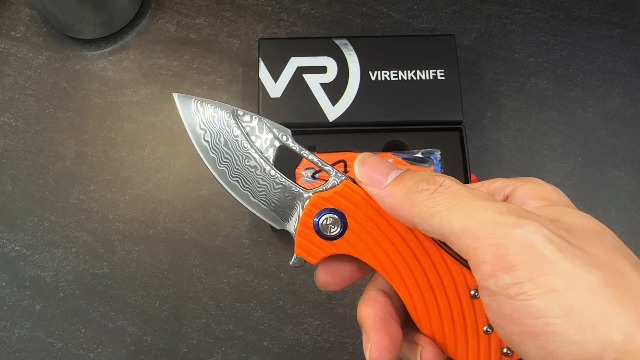 VR VIRENKNIFE Damascus Steel Folding Pocket Knife G10 Handle Small