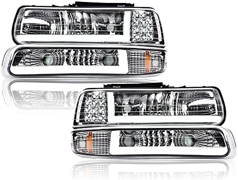 PIT66 Headlights, Compatible with 1999-2002 Chevy Silverado 1500 2500 99-02/2001-2002 Silverado 1500HD 2500HD 3500 01-02 (LED Modified Style, Chrome)