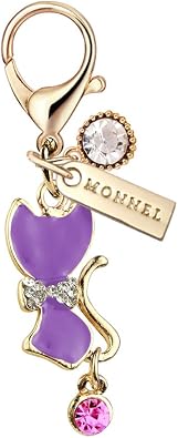 MC152 Adorable Cat kitten Lobster Clasp Charm Pendant with Velvet Bag Purple,1 piece