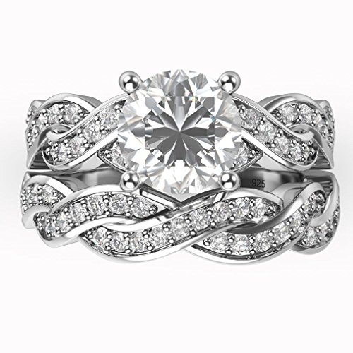 Metal Factory Sterling Silver 925 CZ Cubic Zirconia Infinity Wedding Engagement Ring Set2