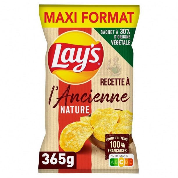 LAY'S – Receta de patatas fritas según la antigua naturaleza Maxi Formato 365 g – Cuatro artículos