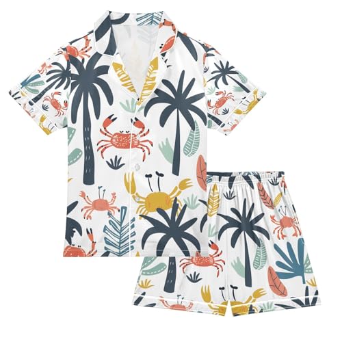 senya Colorful Summer with Crab Satin Summer Pajama Sets Silk Short Sleeve Button Down Sleepwear
