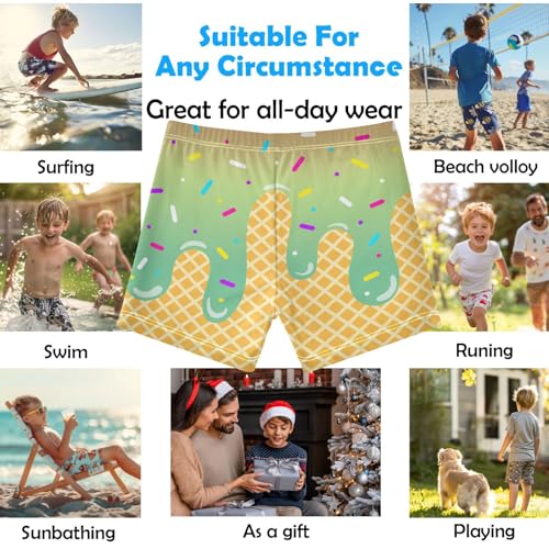 Boys Swim Trunks Quick Dry Kids Bathing Suit Green Color Ice Cream Toddler Swim Shorts Boardshorts Swimwear 3t2