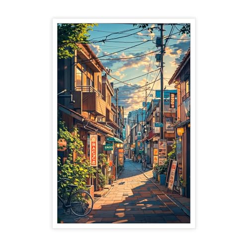 Japan Street Cityscape Poster Tokyo Alley travel Canvas Wall Art Vibrant Japanese Manga Style Street Prints Painting For Living Room Bedroom Office Wall Decor 12x16in Unframed