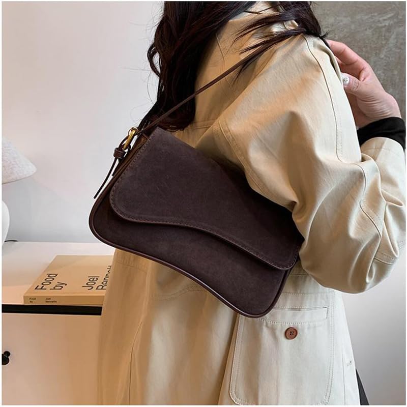 Women's Shoulder Bag Suede Handbag Underarm Purse Tote Bag Brown Suede Purse Y2K Crossbody Bag with 2 Removable Straps2
