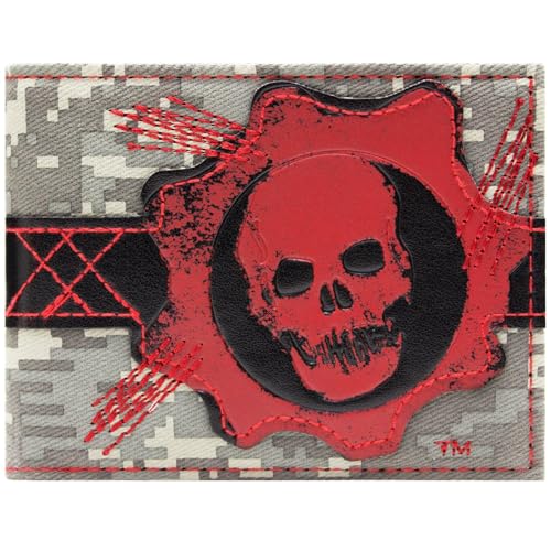 Ephyra Rising Gears of War Crimson Omen Skull Cog Billetera/Cartera Bi-Fold ID & Tarjetero, Gris