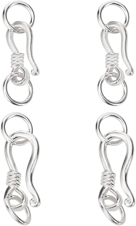 BENECREAT 4 Sets 925 Sterling Silver S-Shaped Hook Clasp 2 Silver Jewelry Clasps 16.5/20mm S-Shaped Hook and Eye Clasp Connector with Jump Ring for Jewelry Making Accessories