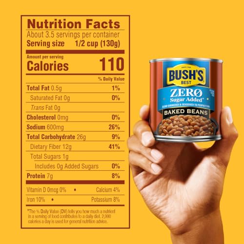 Image of BUSH'S BEST 15.8 oz Zero Sugar Baked Beans, Source Of Plant Based Protein and Fiber, Low Fat, Gluten Free, (Pack of 12)