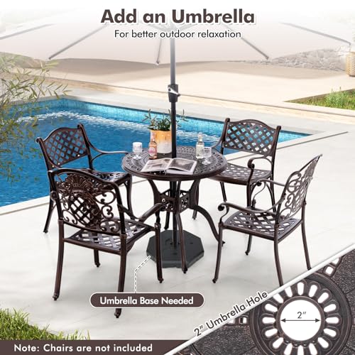 Image of Giantex 31.5 inch Patio Bistro Table, Cast Aluminum Table Side Table with 2 inch Umbrella Hole & Adjustable Footpads, All-Weather Metal Outdoor Round Dining Table for Porch, Backyard