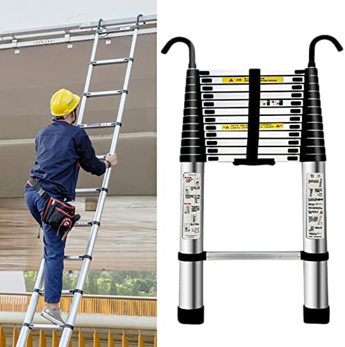 Telescoping Aluminum Extension Ladder, 23FT Foldable RV Ladder with Hook, Compact Design, 150kg Load Capacity, Perfect for Home, RV, and Outdoor Use