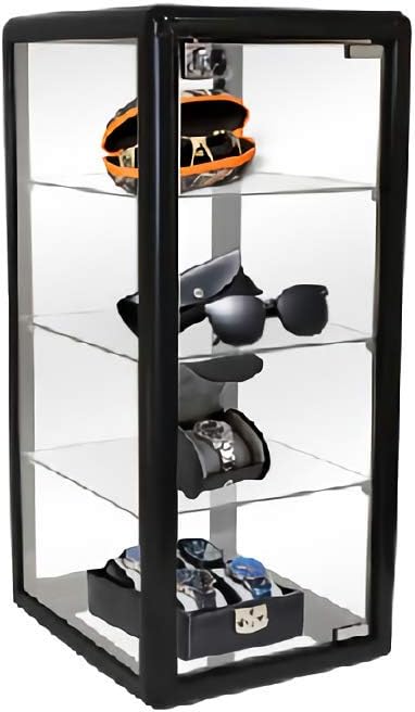 3 Shelf Sturdy H Glass Display Countertop Aluminum Frame Tempered Glass Showcase- 14 L x 12 D x 27 H Black