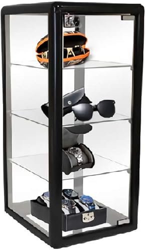 Escaparate de vidrio templado con marco de aluminio para encimera de 3 estantes, 14 pulgadas de largo x 12 pulgadas de profundidad x 27 pulgadas de