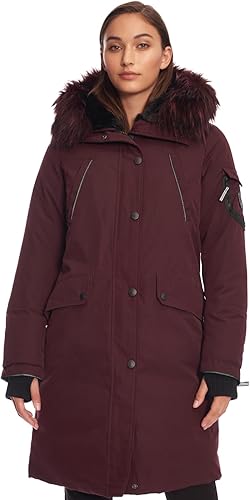 ALPINE NORTH Laurentian - Chaqueta larga de plumón vegano para mujer con capucha de piel sintética Uva,Azul marino,Topo,Negro,Oliva