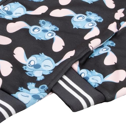 Image of Disney Lilo & Stitch Girl's Zip-Up Varsity Bomber Jacket - Casual Lightweight Coat with Stitch Graphic Print for Kids