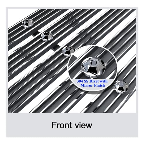 Image of APS Compatible with Chevy Silverado 1500 2014-2015 Lower Bumper Aluminum Chrome Polished Wide Channel with Rivet Studs Billet Front Grill Grille Insert C65990F