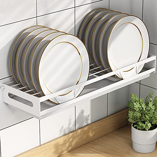 Escurridor de platos, estante de almacenamiento de acero inoxidable montado en la pared con bandeja de drenaje, organizador de estante de cocina para platos, cuencos, cubiertos