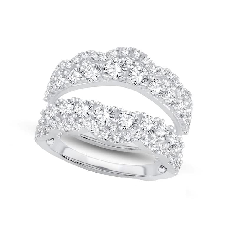 1.89 Ct Round Cut Moissanite 14K White Gold Over Double Guard Enhancer Ring For Women's