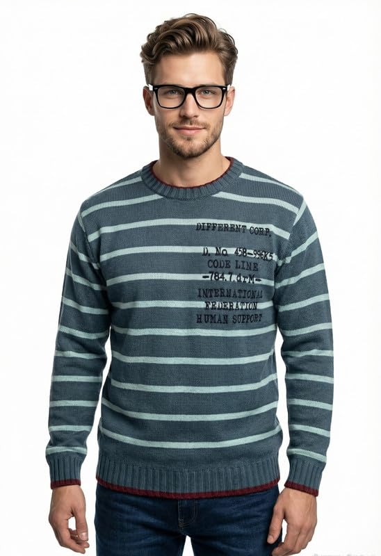 forwards Crew-Neck Embroidered Full-Sleeve Woollen Sweater for Men [Flat-Knit Pullover]-picture-33