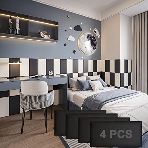 Cabecero de pared negro YLL con 4 paneles acolchados 3D para dormitorio 2