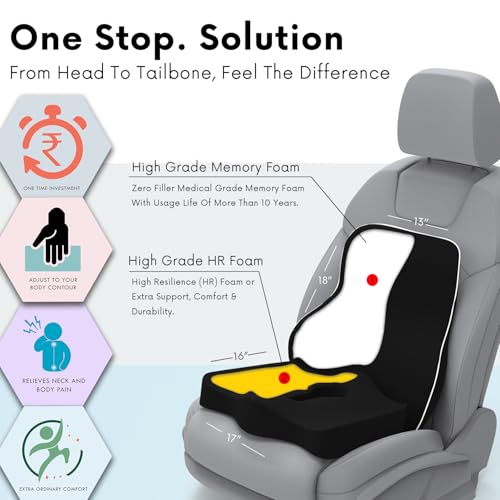 Image of Rover and Tailtech Pillow Kit Memory Foam Back Support and Siting Cushion Ergonomic Adjust Sitting Position Relief Pain for Car or Office Chair (Black)
