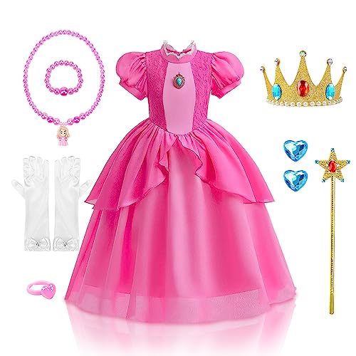 Yydsxk Disfraz Princesa Peach, Peach Princesa Cosplay Vestido, Disfraz De Princesa Peach Niña Con Accesorios, Difraces Costume Dress Para Cumpleaños Halloween Carnaval Navidad 3-6 Años 120