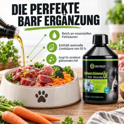 Kräuterland Schwarzkümmelöl für Hunde 500ml Kaltgepresst & nativ