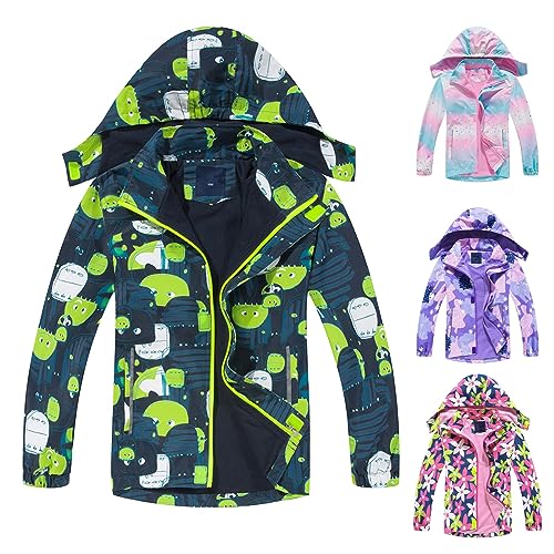 Toddler Kids Boys Girls Rain Jacket Zip Hooded Lightweight Coats Casual Fleece Lined Windbreaker Lightweight Coat