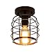 Create For Life® Industrial Vintage Flush Mount Ceiling Light,Rustic Metal Cage Pendant Lighting Lamp Fixture for Hallway Stairway Kitchen Garage, E26, Black Painting Finish