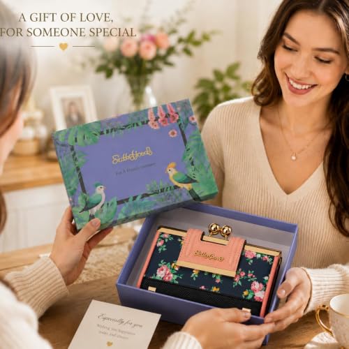 Image of Floral Wallet for Women, Vintage Kiss-Lock Clutch Purse | 10 Card Slots, Full-Length Bill Compartment and Organized Storage,Secure Kiss-Lock Closure, Vintage PU Leather Gift Box