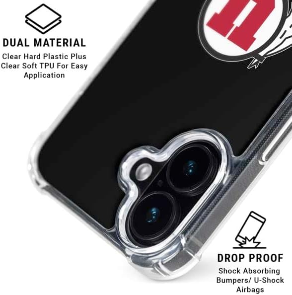 Skinit Clear Phone Case Compatible with iPhone 16 - Officially Licensed University of Utah Circle and Feather on Black Design