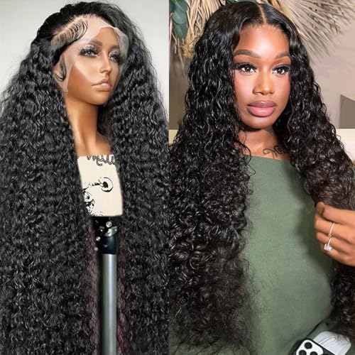 Deep Wave Lace Front Wigs Human Hair 200 Density 13x6 HD Transparent Wet and Wavy Wigs for Women Curly Lace Front Wigs Pre Plucked with Baby Hair Natural Color