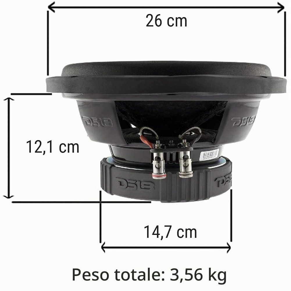 DS18 1 SUBWOOFER SELECT SLC-10S SLC10S da 25,00 cm 250 mm 10" 220 watt rms e 440 watt max svc single voice coil 4 ohm sub ottimo per cassa cofano bagagliaio auto, 1 pezzo