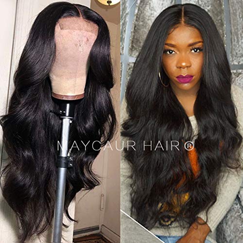 Maycaur Natural Black Long Body Wave Wigs Synthetic Lace Front Wigs Wavy Wig for Women Black Natural Baby Hair