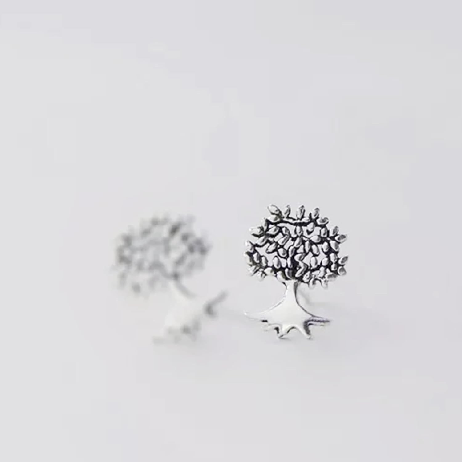 Sterling Silver Oxidized Retro Tree Of Life Family Tree Stud Earrings