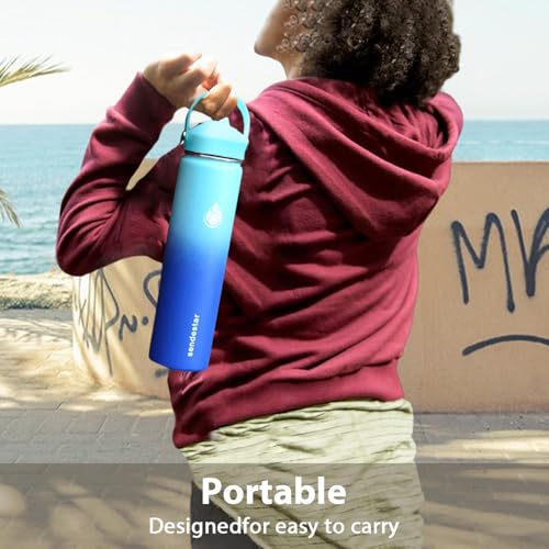 Image of SENDESTAR Stainless Steel Wide Mouth Water Bottle 24oz Double Wall Vacuum Insulated Leak Proof Bottle with New Flex Straw Lid & Spout Lid