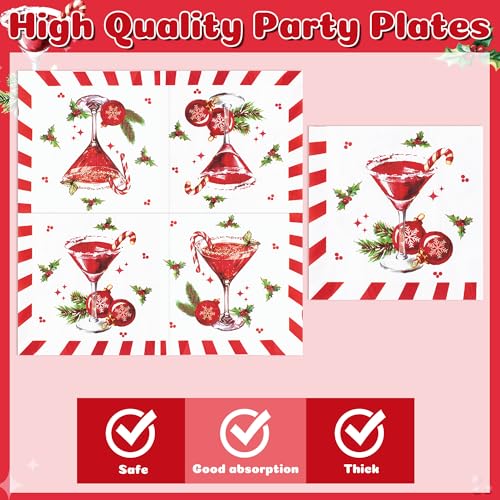 Christmas Cocktail Xmas Martini Cocktail Candy Cane Party Plate Supplies - Serves 24-96Pcs Party Tableware Decoration Disposable Paper Plate Napkin Fork for Winter Holiday Birthday – Image 5