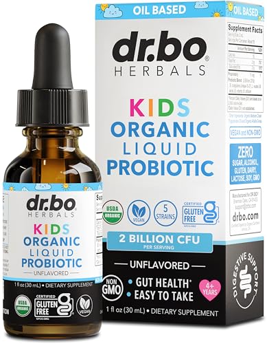 Kids Probiotic Liquid Drops Organic - Organic Probiotics for Kids Probiotics Age 4+ Digestive Health Immune Support Flora Gut Health Supplements - Vegan Kid Liquid Probiotic Drops Non-GMO 1 Fl Oz