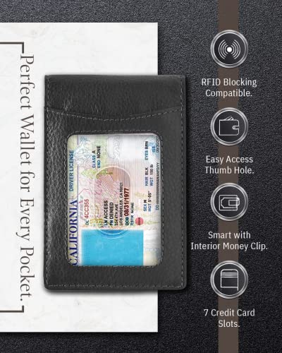 Access Denied Real Leather Wallets For Men - Front Pocket Slim Money Clip Bifold Mens Wallet Black Rfid Minimalist Credit Card Holder - Gifts For Men #TOP2