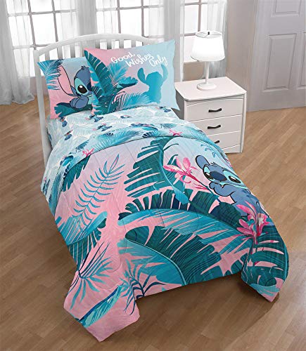 Image of Disney Lilo and Stitch Twin Comforter Set 5 Piece Kids Bedding, Pink | Bed in a Bag, Comforter Sheets Sham Pillowcase, Official Brand, Soft Microfiber, Machine Washable, Easy Care, Girls Gift
