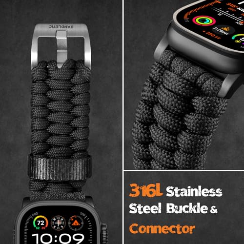 Bandletic Pulseira masculina de paracord 550 compatível com relógio Apple - Pulseira trançada de nyl