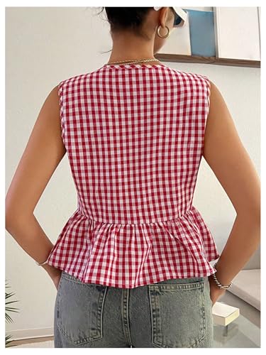 Verdusa Women's Gingham Plaid Peplum Blouse Y2K Bow Tie Sleeveless Going Out Tank Tops2