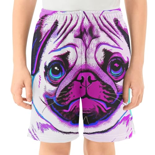 CHIFIGNO Pug Dog Cartoon Soft Pull-On Kids Shorts, Knee-Length Boys Summer Shorts XS2